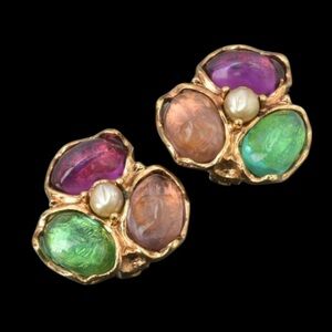 Yves Saint Laurent Gold Plated Multicolor Gripoix Earrings